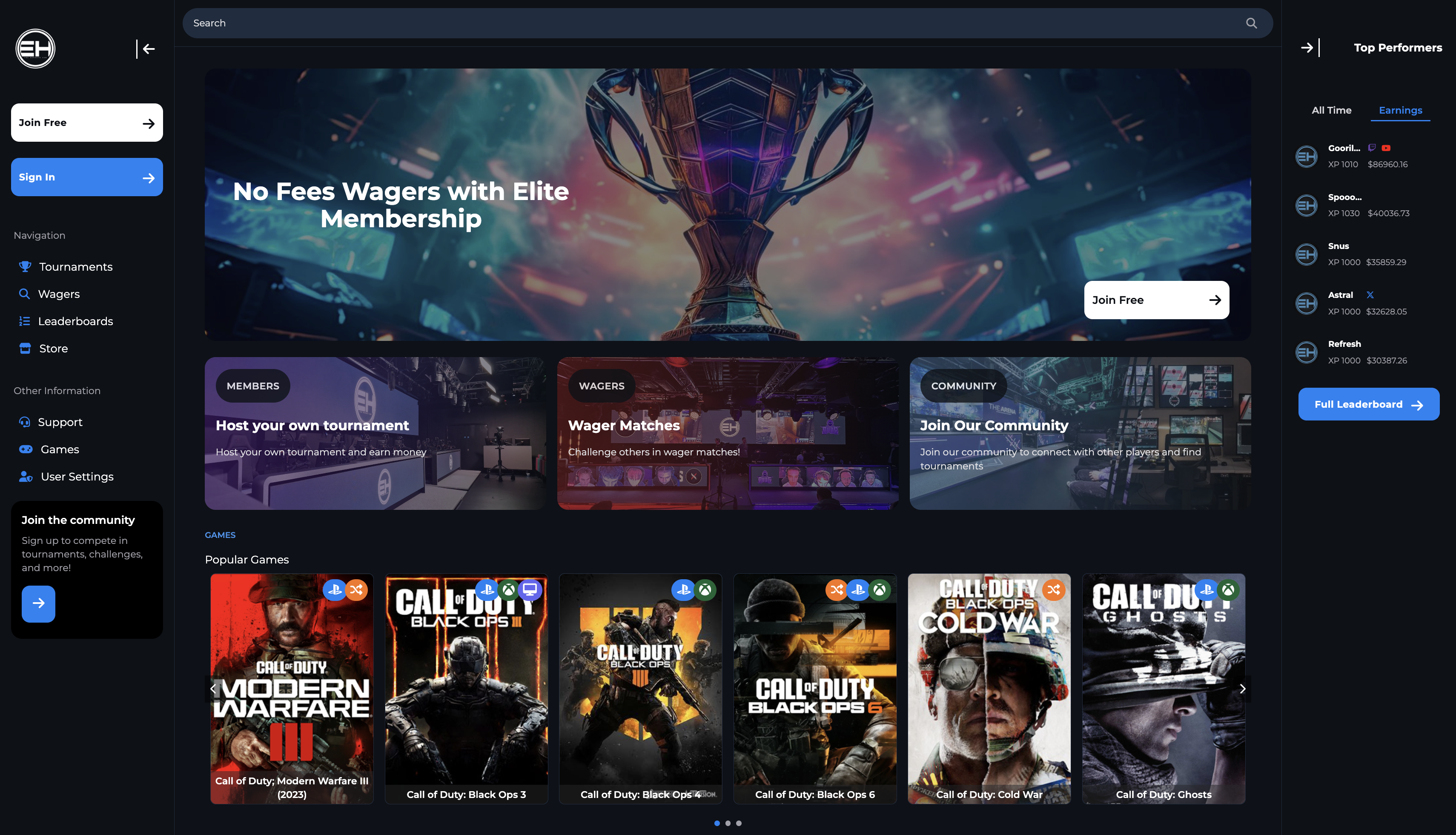 Screenshot of ESHUB main page